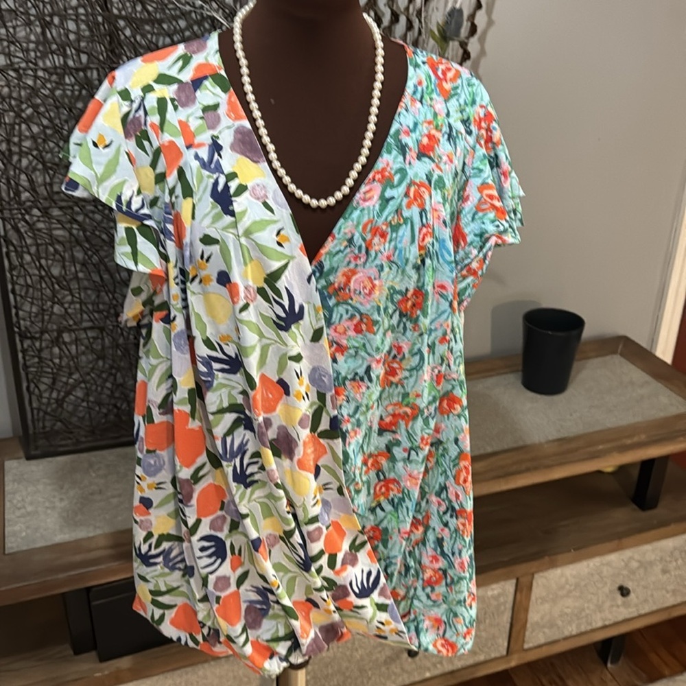 Plus Size Floral Wrap Top - Multicolor